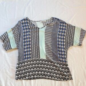 Cato Womens Geometric Print V Neck Short Sleeve Blouse Top Plus Size L